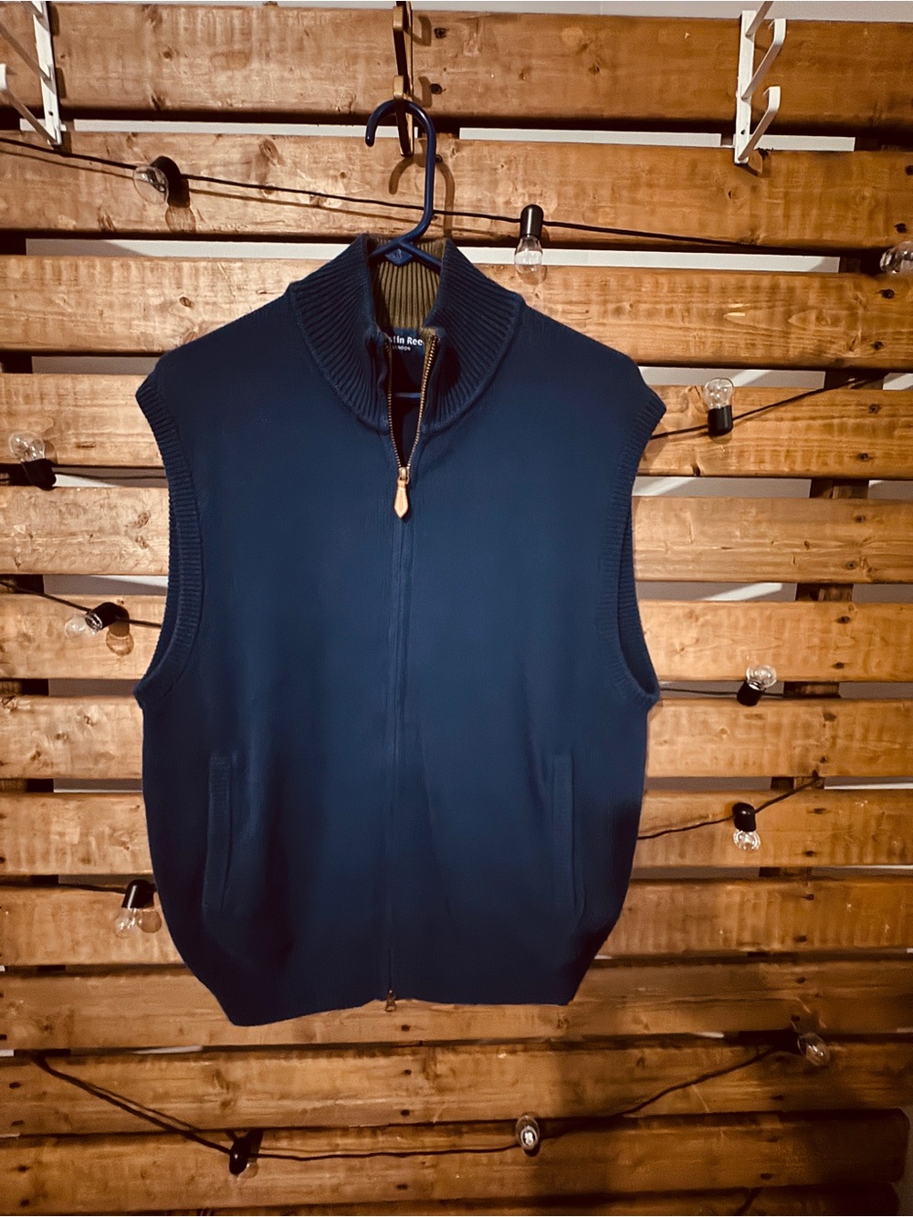 Austin Reed London Navy Full Zip Sweater Vest Mock Neck Knit Men's L